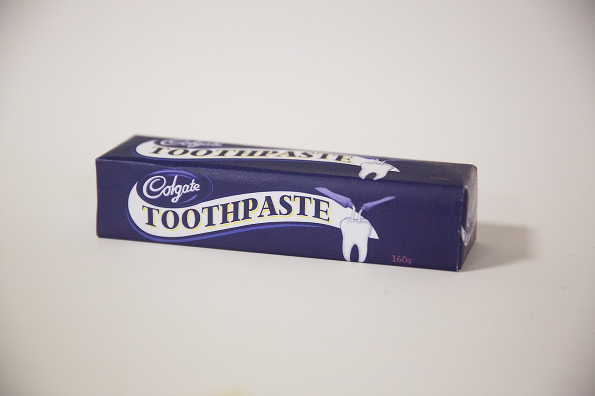 Product packaging of a toothpaste in design of a chocolate brand