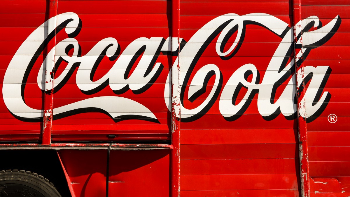 Close-up of Cola-Cola logo on a truck