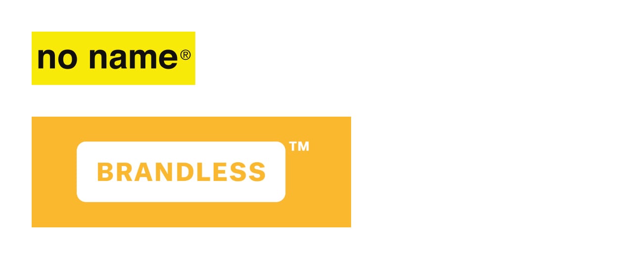 Brand logos of 'Brandless' and 'no name'