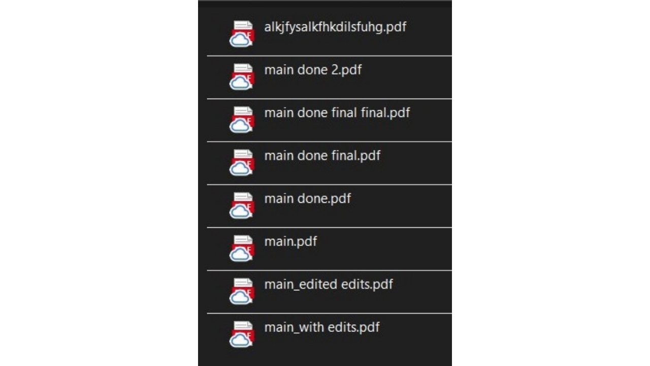 An unorganized file naming structure