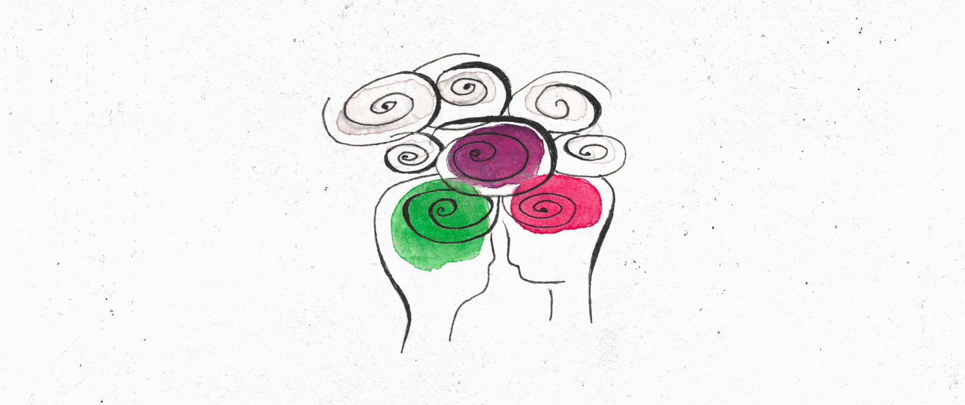 Art showing two human heads with colored brains